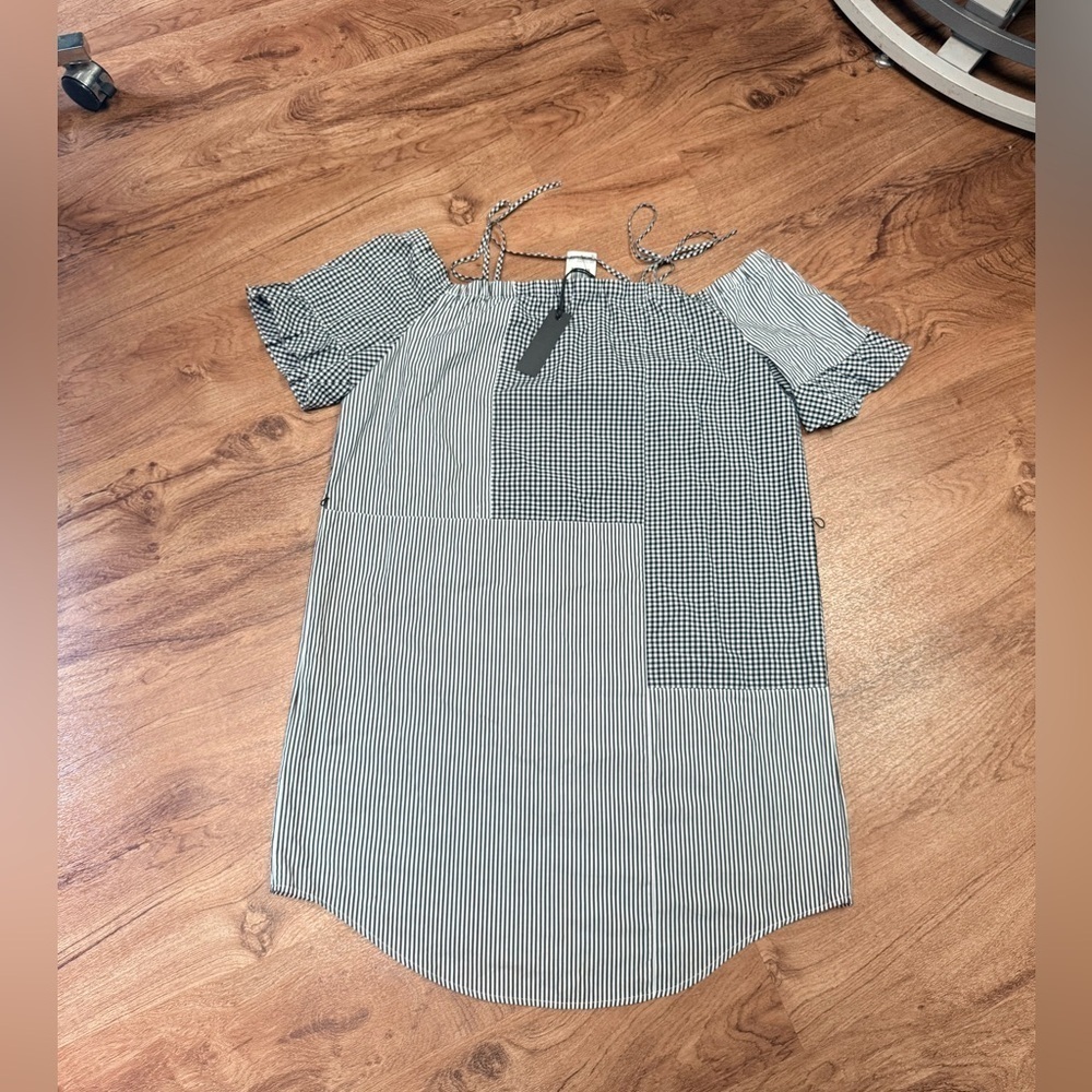 NWT Patchwork Gingham Off Shoulder Cotton Mini Dress Buffalo David Bitton Sz XL - Picture 3 of 8